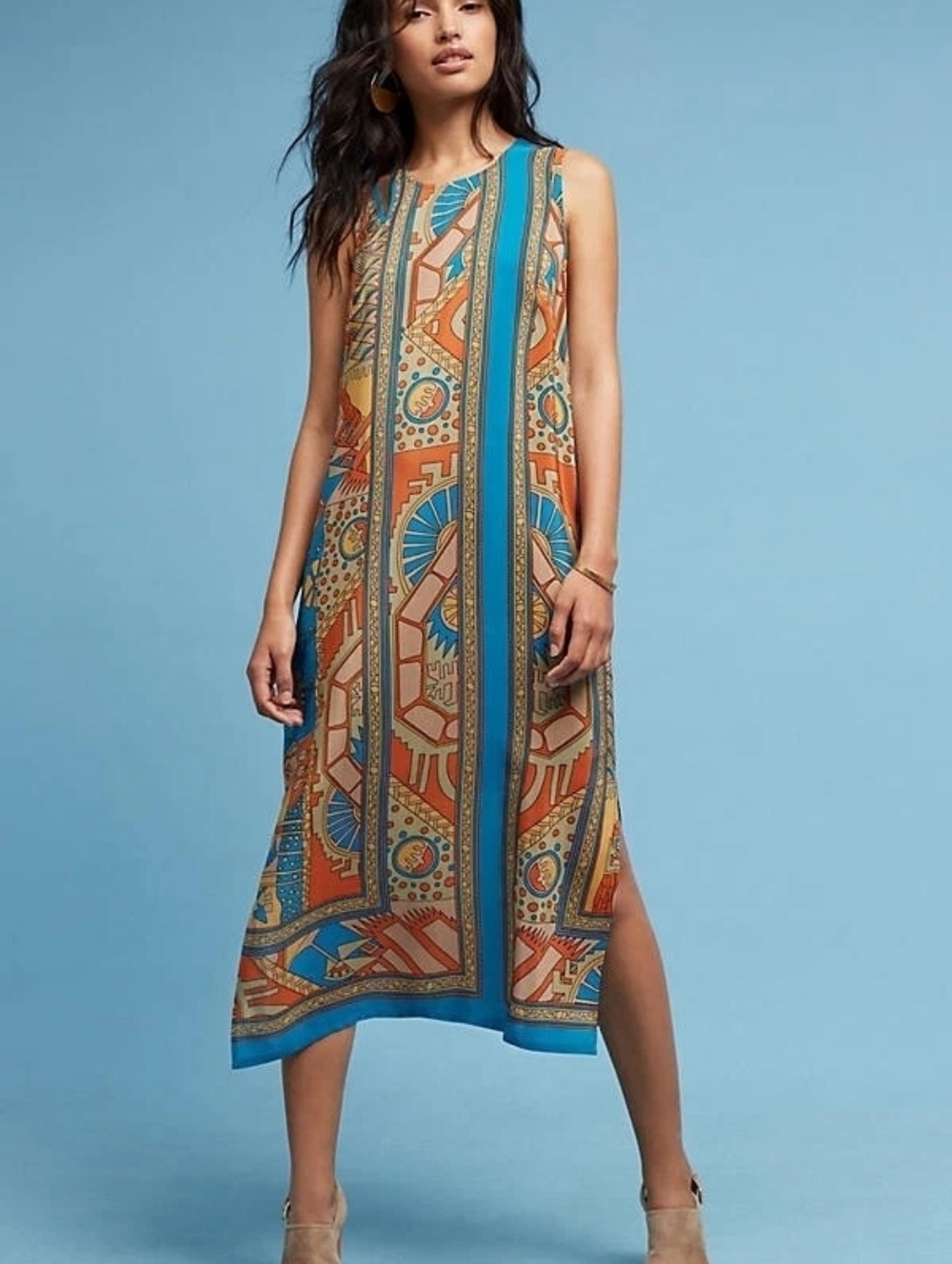 Anthropologie 100% Silk Bohemian Midi Dress